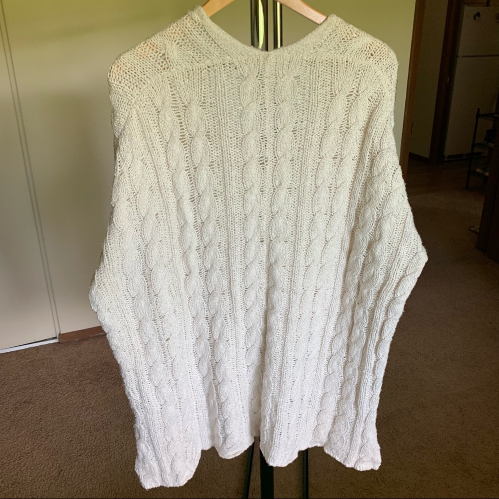 Free People Oversized Cable Knit Chunky Fisherman Scoop Neck Sweater XS - Picture 2 of 9